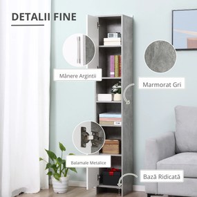 Dulap Baie Kleankin pentru Economisire Spațiu, cu 2 Uși din PAL, Efect Ciment, Gri-Alb, Dimensiuni 30x30x180cm, Ideal pentru Organizare | Aosom Romania