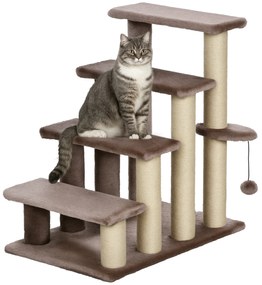 PawHut Scara pentru animale de companie, casa pentru zgâriere, 4 trepte, pentru animale cu o greutate de până la 5 kg, 60x40x64cm, Maro | Aosom Romania