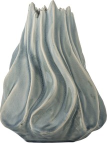Vază din ceramică, albastru, formă sculpturală cu falduri verticale și margine neregulată, glazură reactivă, 18 x 17 cm, „Dilara”