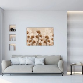 Tablou cu abstracția florilor - maro (90x60 cm)