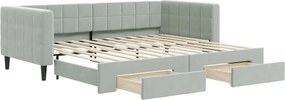 vidaXL Pat de zi cu extensie și sertare, gri deschis 90x200 cm catifea