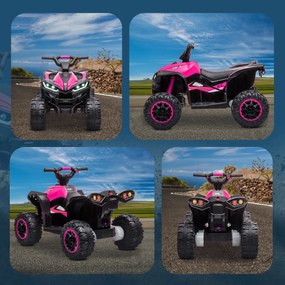 HOMCOM ATV Electric pentru Copii cu Motor Dublu și 2 Viteze, Roți, Faruri LED, Claxon și Muzică, 83x53x55.5 cm, Roz | Aosom Romania