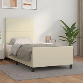 Cadru de pat cu tablie, crem, 80x200 cm, piele ecologica Crem, 80 x 200 cm, Design simplu