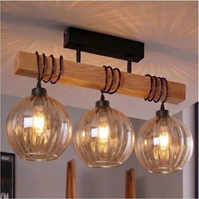 Brilagi - Lustră aplicată WOOD GLASS 3xE27/60W/230V pin/negru/maro fumuriu