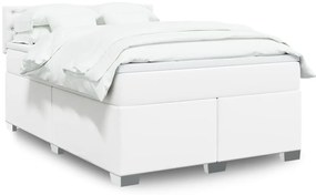 vidaXL Pat box spring cu saltea, alb, 140x190 cm, piele ecologică
