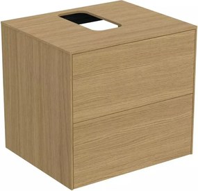 Dulap baza suspendat Ideal Standard Atelier Conca finisaj stejar deschis 2 sertare si blat cu decupaj central 60 cm