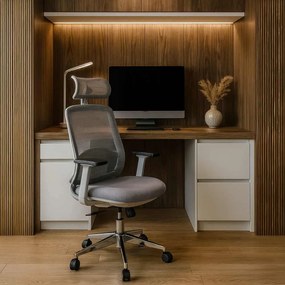 Scaun birou ergonomic gri din mesh respirabil și brațe 3D reglabile OFF 403