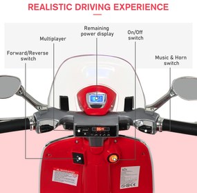 HOMCOM Motocicletă Electrică pentru Copii 3+ Ani, Motocicletă Jucărie din PP și Oțel cu 2 Roți Suplimentare, 108x49x75 cm, Roșie | Aosom Romania