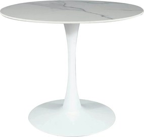 Masa ESPERO, alb cu efect de marmura/alb, ceramica/metal, 90x90x75 cm