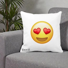 Perna Decorativa Emoji Inimi in Ochi, 40x40 cm, Alba Mata, Husa Detasabila, Perna Inclusa, BEKZ®