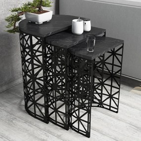 Masă pliabilă Stil Black Marble, 3 buc
