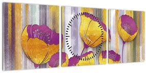 Tablou - Ilustrațir cu flori (cu ceas) (90x30 cm)