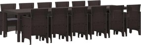vidaXL Set de masă pentru grădină 13 pcs Maro Ratan Polt