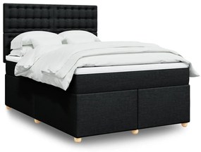 vidaXL Pat box spring cu saltea, negru, 140x190 cm, textil