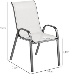 Outsunny Set de 2 Scaune de Exterior pentru Masă, Scaune Stivuibile cu Spătar Înalt, Șezut din Plasă Respirabilă pentru Grădină, Terasă, Gri Deschis | Aosom Romania