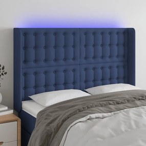 3124486 vidaXL Tăblie de pat cu LED, albastru, 147x16x118/128 cm, textil