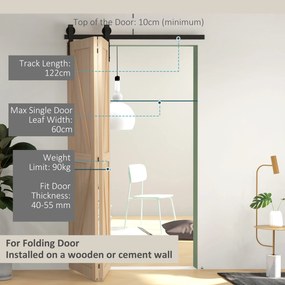 HOMCOM Set pentru Ușă Glisantă din Oțel Carbonat Negru 122x0.5x4 cm | Aosom Romania