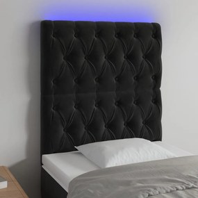 3122792 vidaXL Tăblie de pat cu LED, negru, 80x7x118/128 cm, catifea