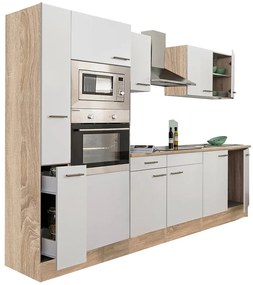 Mobilă de bucătărie Yorki 300, corp din stejar Sonoma, cu față alb satinat