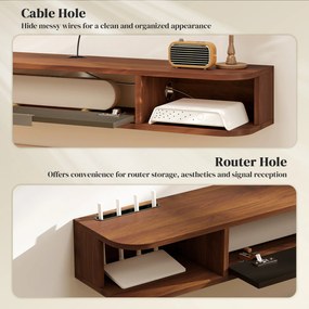 HOMCOM Mobilier TV Suspendat, Suport TV Până la 50" cu Sertar Rabatabil, 2 Rafturi Deschise și Orificiu pentru Cabluri, Mobilier pentru Televizor pentru Sufragerie, Dormitor și Sală de Stat, 120x24x16 cm, Nuc | Aosom Romania