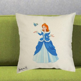 Perna Personalizata Printesa Albastra cu Pasare, 40x40 cm, Ecru, Husa Detasabila, Perna Inclusa, BEKZ®