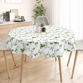 Goldea față de masă decorativă loneta - frunze de eucalipt - rotundă Ø 140 cm