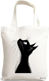 Sacosa de Panza pentru Cumparaturi, Geanta Tote, model Hey human 38 x 34.5 cm, Alba, BEKZ®