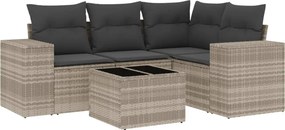 vidaXL Set canapele de grădină cu perne, 5 piese gri deschis poliratan