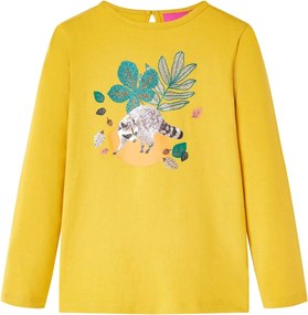 vidaXL Tricou pentru copii cu mâneci lungi, ocru, 128