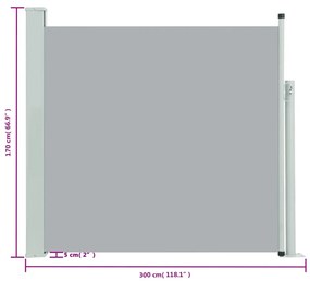 Copertina laterala retractabila de terasa, gri, 170x300 cm Gri, 170 x 300 cm