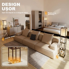 Lampă de Podea HOMCOM LED cu Rafturi, Lampă Modernă cu Comutator cu Pedală și Porturi USB, Temperatură Reglabilă a Luminii pentru Living, Dormitor, Maro | Aosom Romania