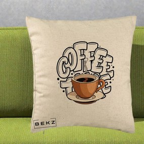 Perna Personalizata COFFEE cu Cana, 40x40 cm, Bej, Husa Detasabila, Perna Inclusa, BEKZ®