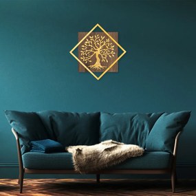 Accesoriu Decorativ de Perete Tree v2, Auriu, Metal / Lemn