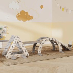 AIYAPLAY 8-în-1 Triunghi de cățărat pentru copii, arc de cățărat, rampă dublă pentru urcat &amp; alunecat, 279 x 80 x 69 cm, gri | Aosom Romania