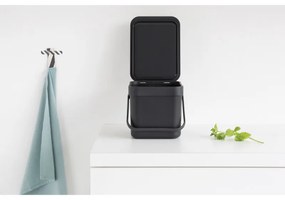 Cos de gunoi colectare selectiva Brabantia Sort&Go 648974, 6 l, Maner, Montabil pe perete, Gri inchis