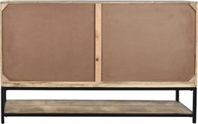 Bufet-vitrină stil industrial din lemn de mango și metal, natur și negru, cu 4 uși vitrate și raft inferior deschis, 100 x 170 x 45 cm, „Arcole”