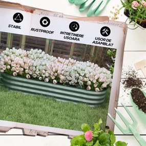 Outsunny Paturi Inaltate Galvanizate pentru Gradina, Cutie Inaltata din Metal cu Margine de Siguranta, pentru Cultivarea Florilor, Ierburilor, Verde