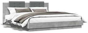 3209894 vidaXL Cadru de pat cu tăblie gri beton 200x200 cm lemn prelucrat