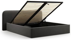 Pat matrimonial negru tapițat cu spațiu de depozitare cu somieră 200x200 cm Elizabeth – Micadoni