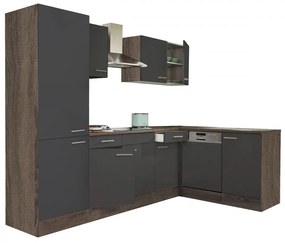 Mobilă de bucătărie de colț Yorki 280, corp stejar Yorki, față antracit satinat, cu dulap cu raft