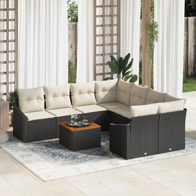 vidaXL Set de canapele pentru grădină cu pernă 9 pcs Negru Rattan poli