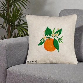 Perna Decorativa Portocala in Floare, 40x40 cm, Bej Canapea, Husa Detasabila, Perna Inclusa, BEKZ®