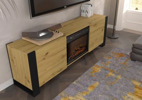 Masă TV cu șemineu Montana (Stejar artisan + Negru). 1124958