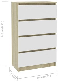 Servanta, alb si stejar sonoma, 60x35x98,5 cm, lemn compozit 1, alb si stejar sonoma