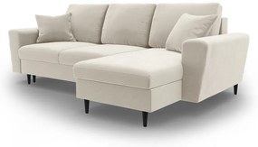 Colțar bej extensibil, cu spațiu de depozitare cu tapițerie din catifea Kyoto – Cosmopolitan Design