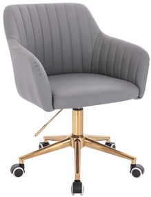 HC190K Scaun Gri din Piele Ecologica cu Bază Aurie