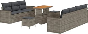 vidaXL Set de canapele pentru grădină cu pernă 10 pcs Gri poliratan