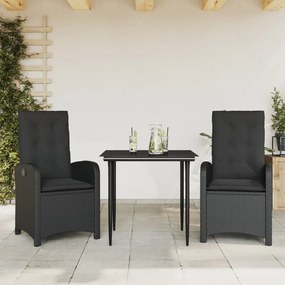 3212310 vidaXL Set mobilier de grădină cu perne, 3 piese, negru, poliratan