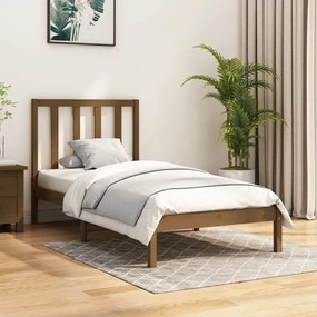 3105123 vidaXL Cadru de pat mic single, maro miere, 75x190 cm, lemn masiv