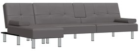 3157267 vidaXL Canapea extensibilă în formă de L gri 255x140x70 cm piele eco